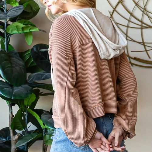 Chaqueta Rayada con Capucha y Botones