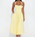 Vestido Midi Halter Corsé Floral
