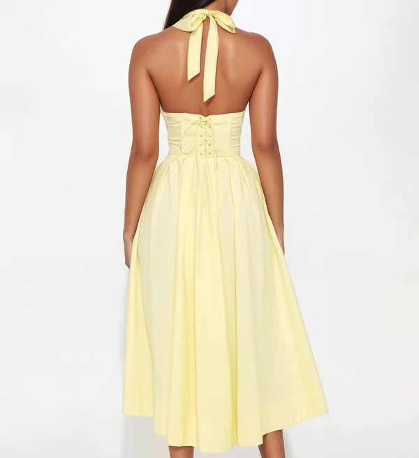Vestido Midi Halter Corsé Floral
