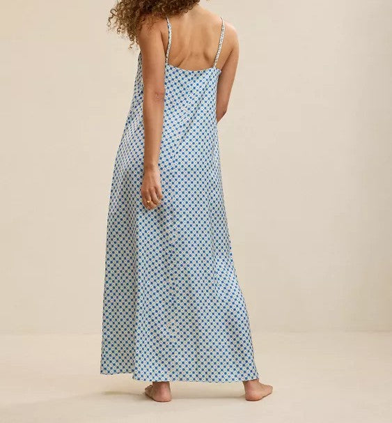 Vestido Largo Slip de Satén Estampado