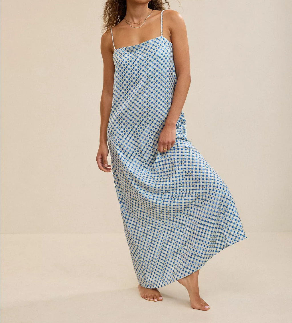 Vestido Largo Slip de Satén Estampado
