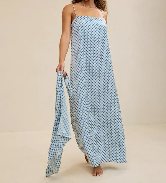 Vestido Largo Slip de Satén Estampado