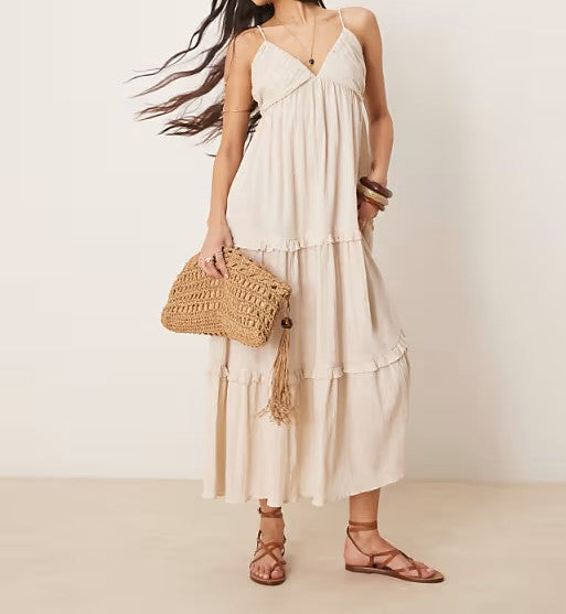 Vestido Midi Tirantes con Espalda con Lazo