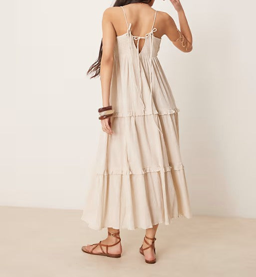 Vestido Midi Tirantes con Espalda con Lazo